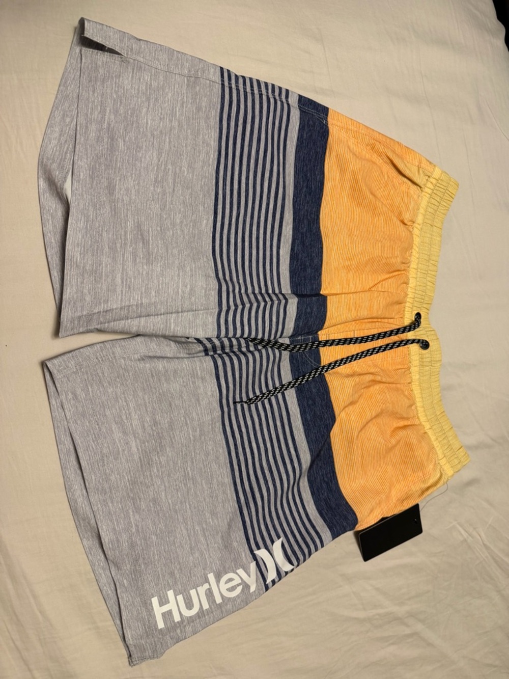 Hurley Men’s Yellow, Navy & Gray Striped Hybrid Shorts Swim